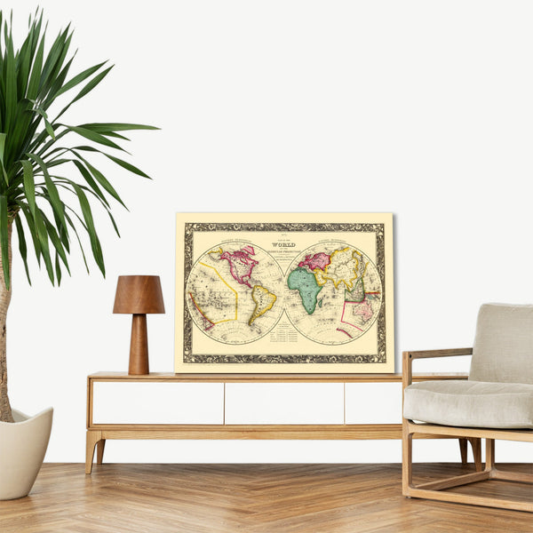 Quadro Stampa su Tela con Telaio in Legno Mitchell - World Globular Projection