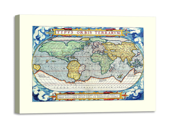 Quadro Stampa su Tela con Telaio in Legno Ortelius - World map