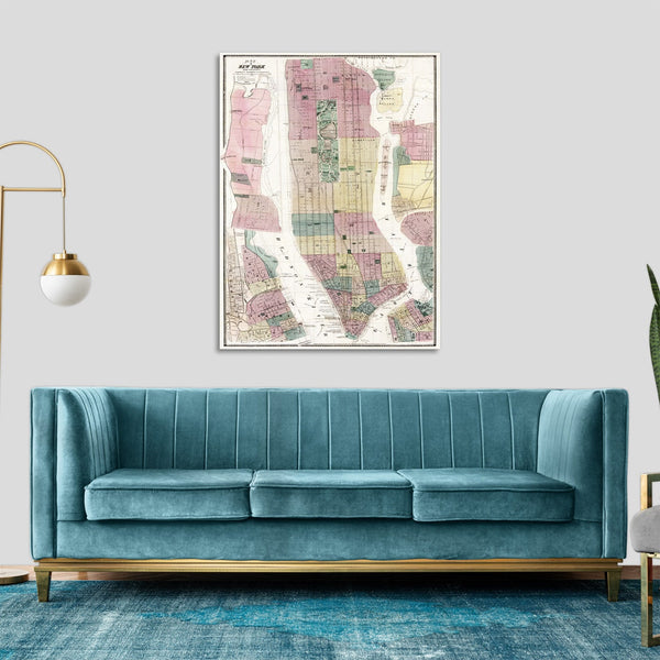 Quadro Stampa su Tela con Telaio in Legno Matthew Dripps - Map of New York