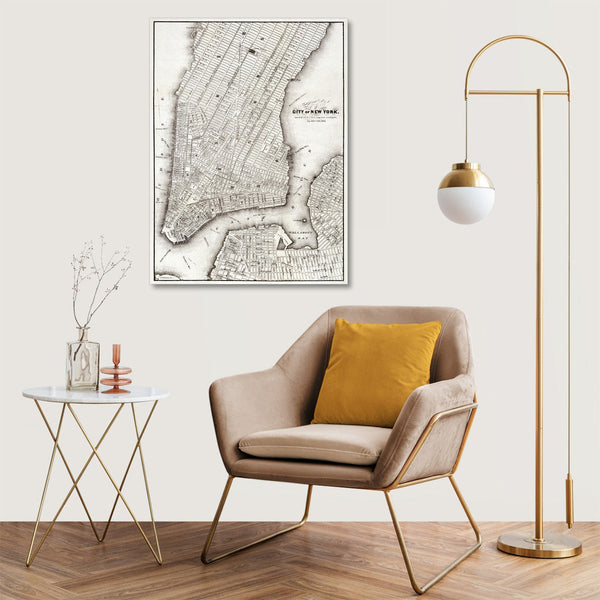 Quadro Stampa su Tela con Telaio in Legno Map of the city of New York