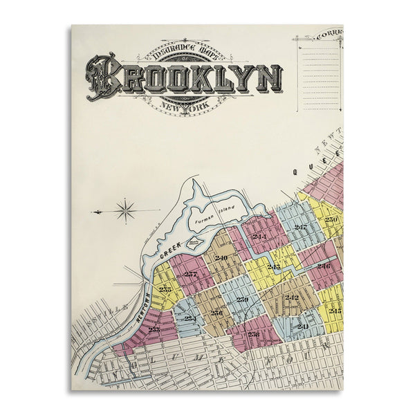 Quadro Stampa su Tela con Telaio in Legno Map from Brooklyn