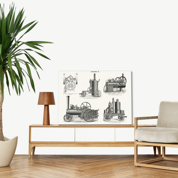 Quadro Stampa su Tela con Telaio in Legno Locomotive Engine