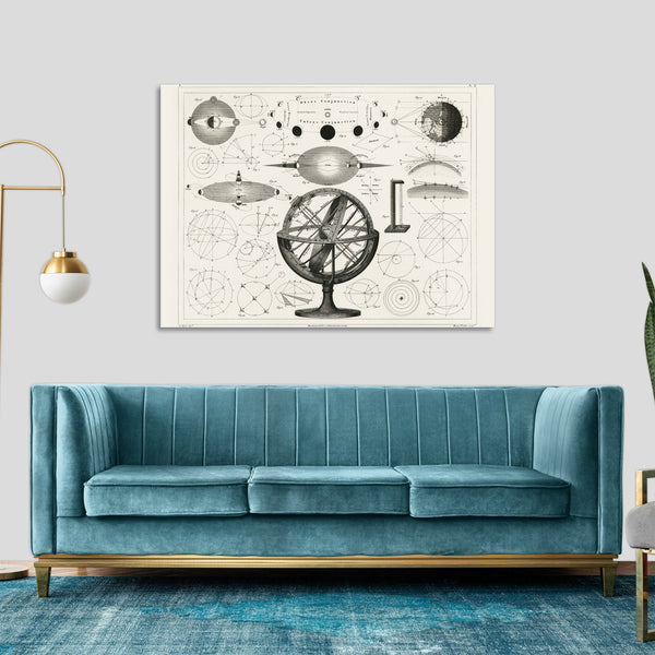 Quadro Stampa su Tela con Telaio in Legno Lithograph of different bicycle parts