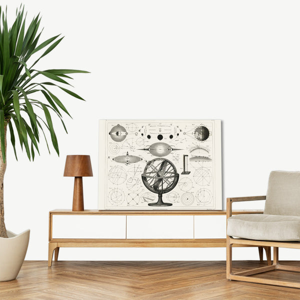 Quadro Stampa su Tela con Telaio in Legno Lithograph of different bicycle parts