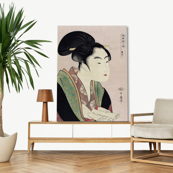Quadro Stampa su Tela con Telaio in Legno Utamaro Kitagawa - Yogoto ni au Koi