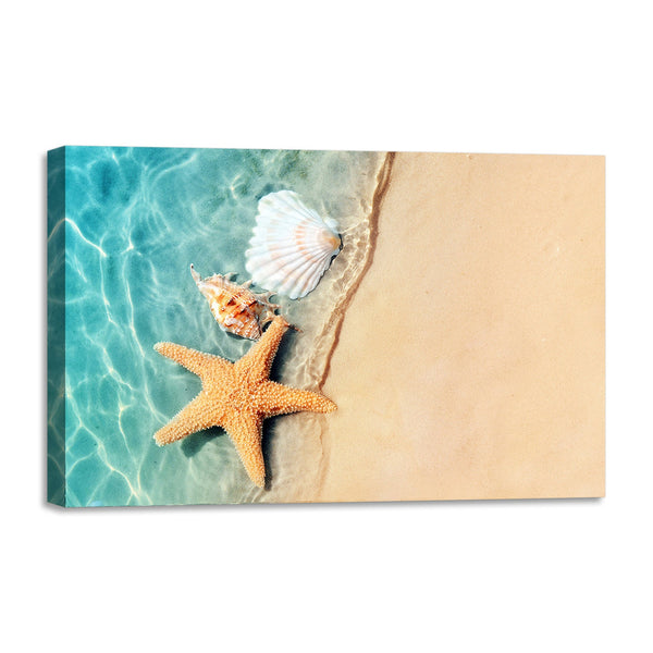 Quadro Stampa su Tela con Telaio in legno panorama mare spiaggia