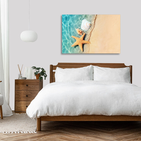 Quadro Stampa su Tela con Telaio in legno panorama mare spiaggia