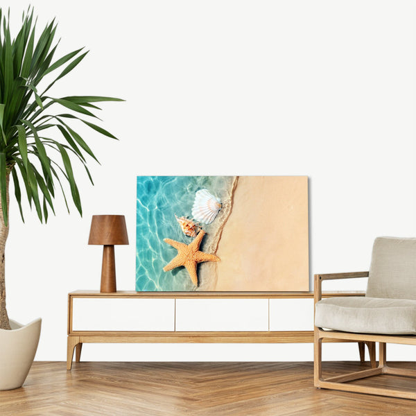 Quadro Stampa su Tela con Telaio in legno panorama mare spiaggia