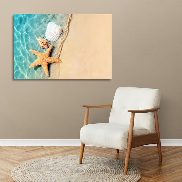 Quadro Stampa su Tela con Telaio in legno panorama mare spiaggia