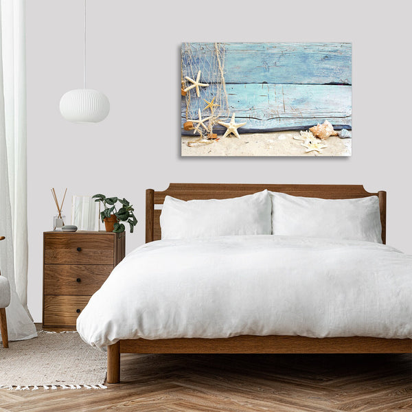 Quadro Stampa su Tela con Telaio in legno panorama mare spiaggia