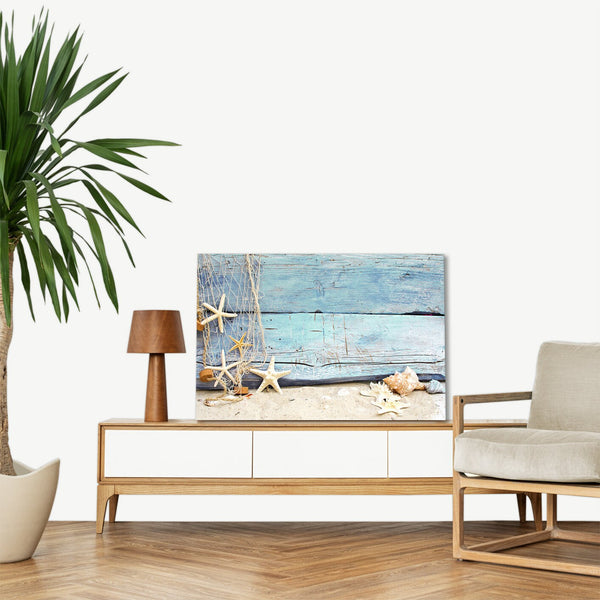 Quadro Stampa su Tela con Telaio in legno panorama mare spiaggia