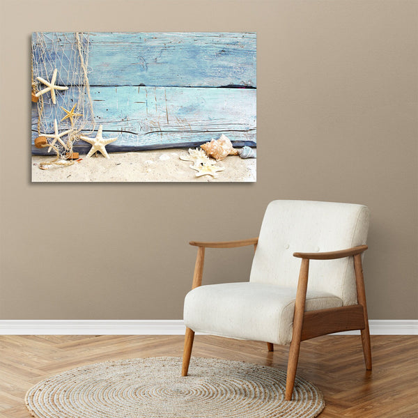 Quadro Stampa su Tela con Telaio in legno panorama mare spiaggia