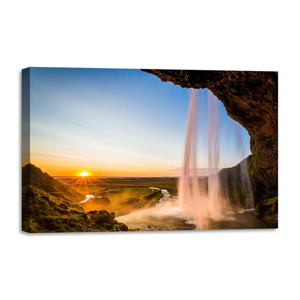 Quadro Stampa su Tela con Telaio in legno panorama cascate tramonto