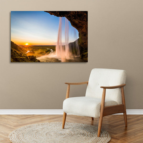 Quadro Stampa su Tela con Telaio in legno panorama cascate tramonto