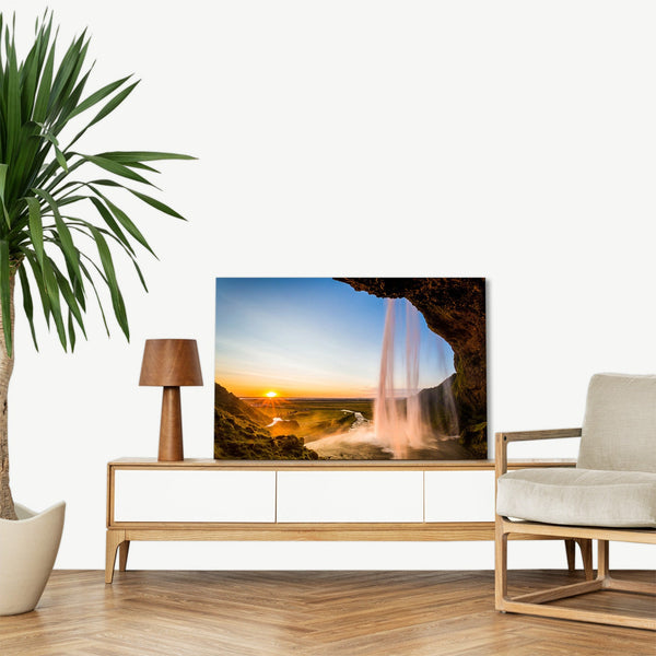 Quadro Stampa su Tela con Telaio in legno panorama cascate tramonto