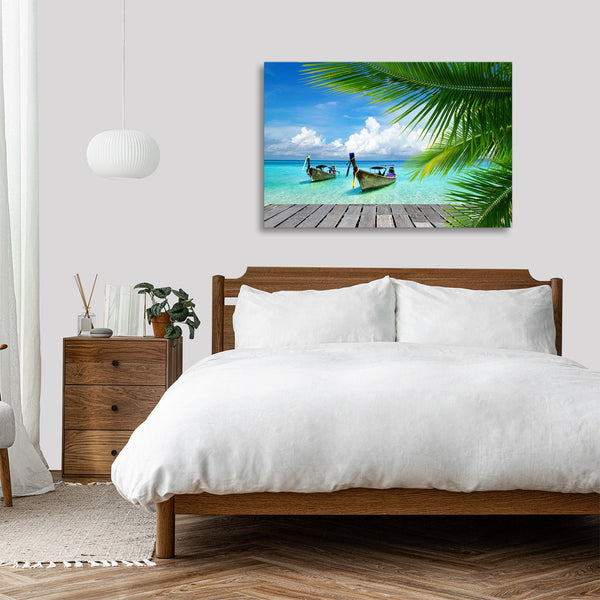 Quadro Stampa su Tela con Telaio in legno panorama isola tropicale