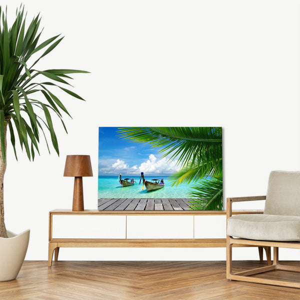 Quadro Stampa su Tela con Telaio in legno panorama isola tropicale