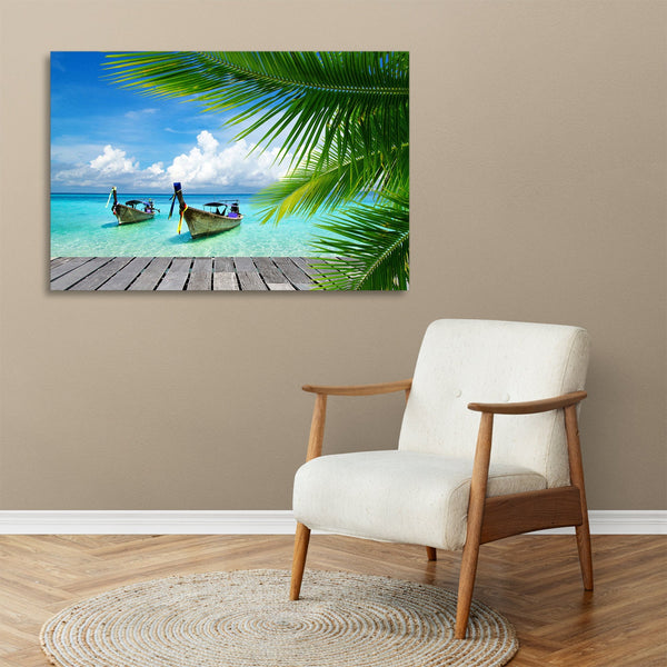 Quadro Stampa su Tela con Telaio in legno panorama isola tropicale