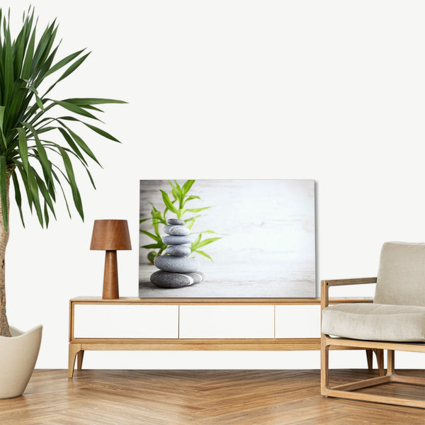 Quadro Stampa su Tela con Telaio in legno pietra zen