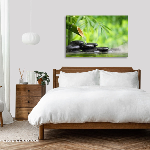 Quadro Stampa su Tela con Telaio in legno pietra zen