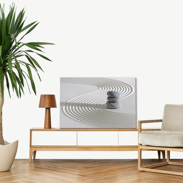 Quadro Stampa su Tela con Telaio in legno pietra zen