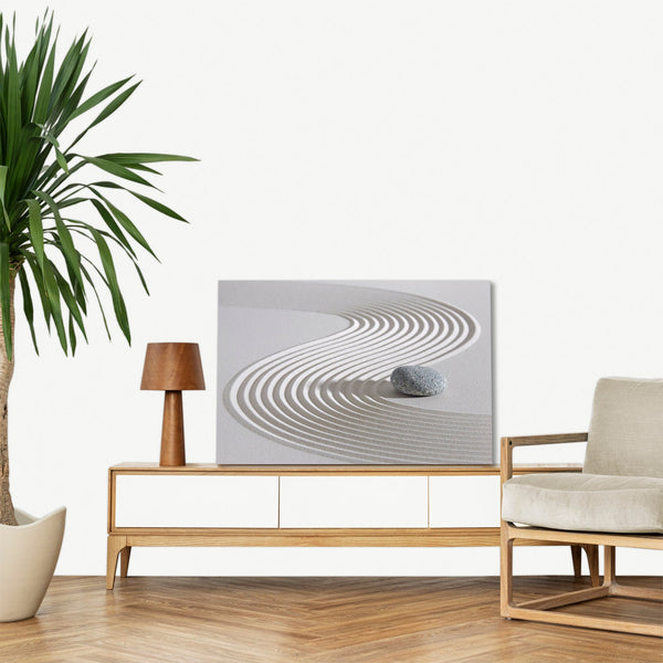 Quadro Stampa su Tela con Telaio in legno pietra zen