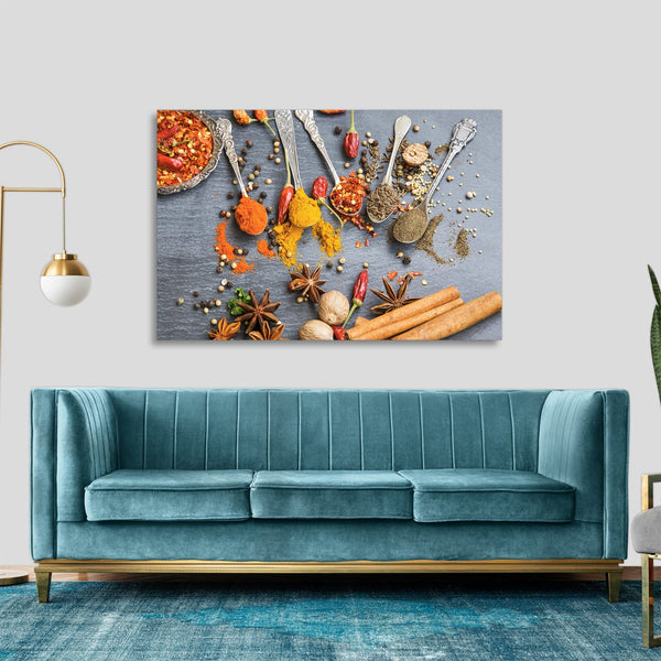 Quadro Stampa su Tela con Telaio in legno spezie cucina ristorante