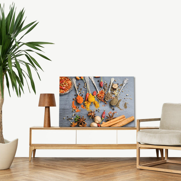 Quadro Stampa su Tela con Telaio in legno spezie cucina ristorante
