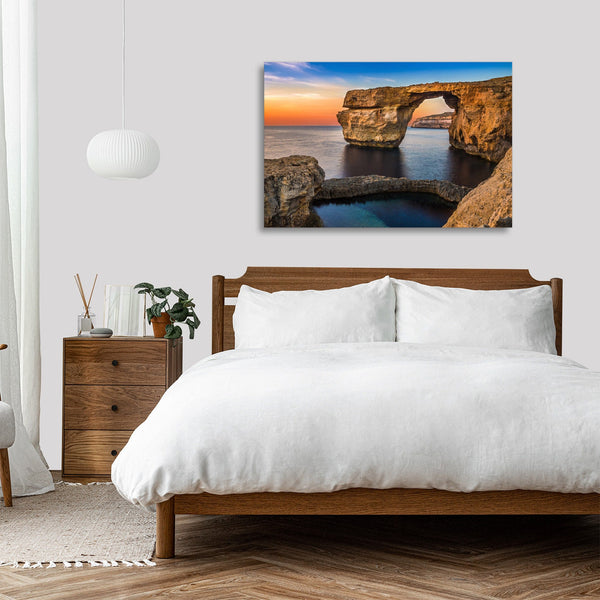 Quadro Stampa su Tela con Telaio in legno panorama mare tramonto
