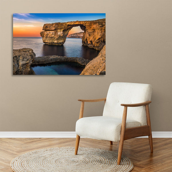 Quadro Stampa su Tela con Telaio in legno panorama mare tramonto