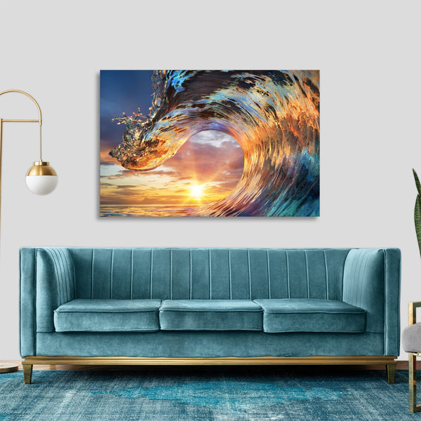Quadro Stampa su Tela con Telaio in legno panorama mare tramonto