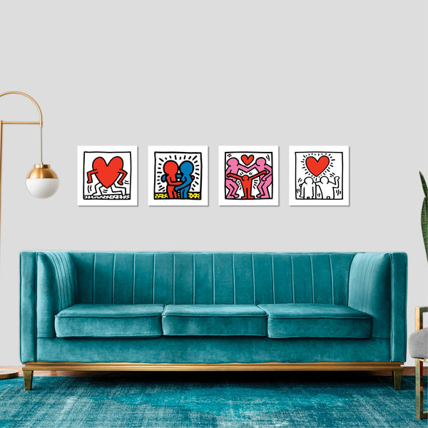 Quadri Stampa su Tela con Telaio in Legno 4 pezzi Haring