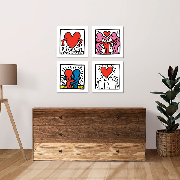 Quadri Stampa su Tela con Telaio in Legno 4 pezzi Haring