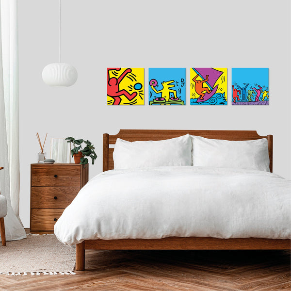 Quadri Stampa su Tela con Telaio in Legno 4 pezzi Haring