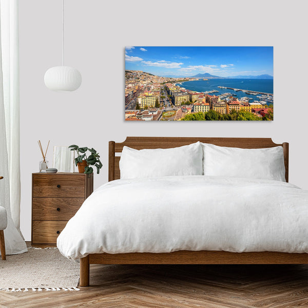 Quadro Stampa su Tela con Telaio in Legno paesaggio golfo di napoli vesuvio