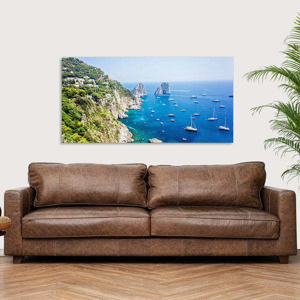 Quadro Stampa su Tela con Telaio in Legno paesaggio isola di capri