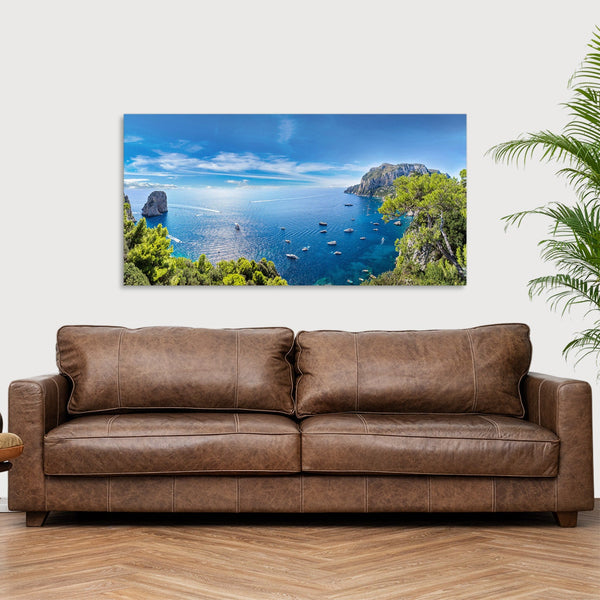 Quadro Stampa su Tela con Telaio in Legno paesaggio isola di capri