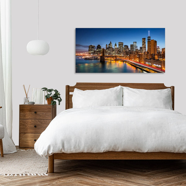 Quadro Stampa su Tela con Telaio in Legno paesaggio new york