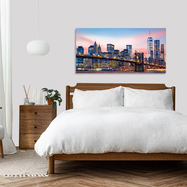 Quadro Stampa su Tela con Telaio in Legno paesaggio new york