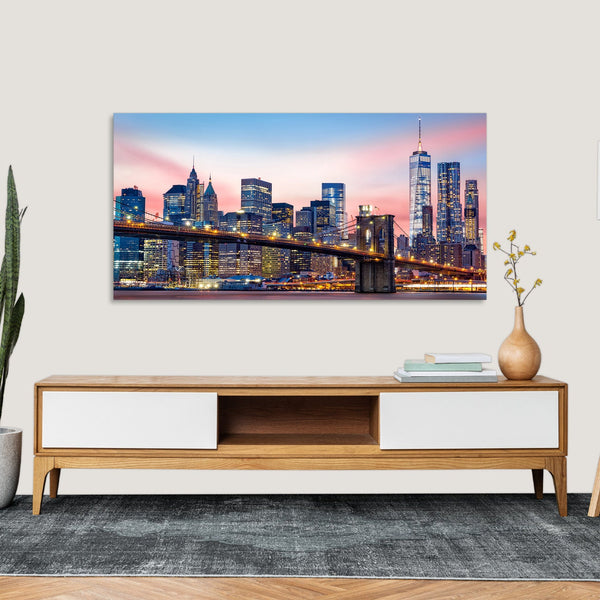 Quadro Stampa su Tela con Telaio in Legno paesaggio new york