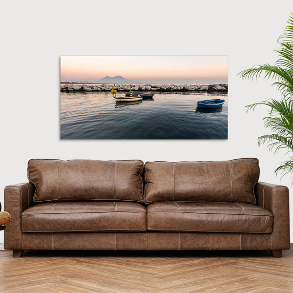 Quadro Stampa su Tela con Telaio in Legno paesaggio napoli vesuvio