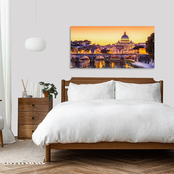 Quadro Stampa su Tela con Telaio in Legno paesaggio roma