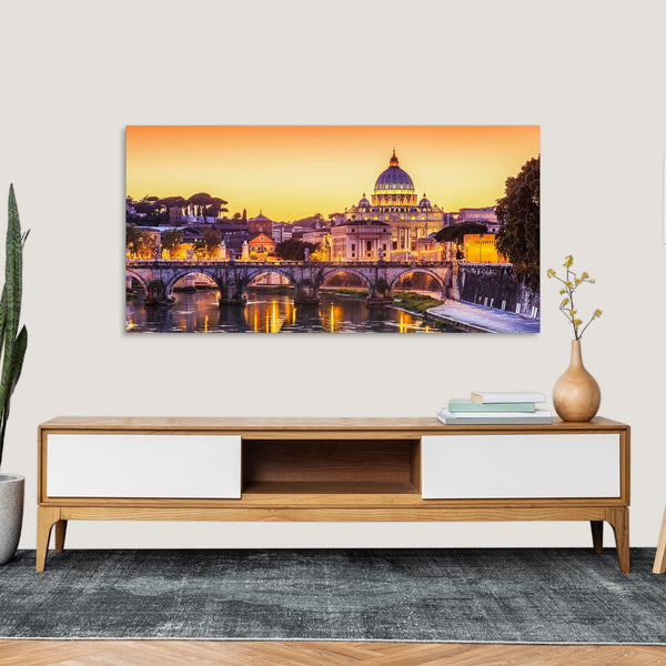 Quadro Stampa su Tela con Telaio in Legno paesaggio roma