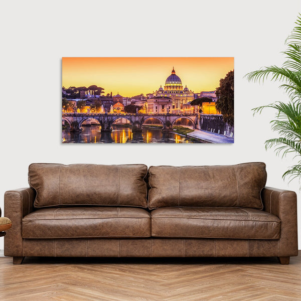Quadro Stampa su Tela con Telaio in Legno paesaggio roma