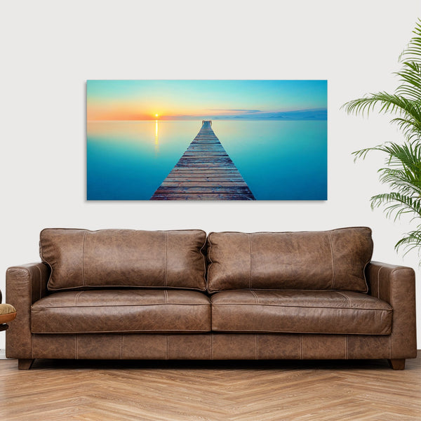 Quadro Stampa su Tela con Telaio in Legno paesaggio mare tramonto
