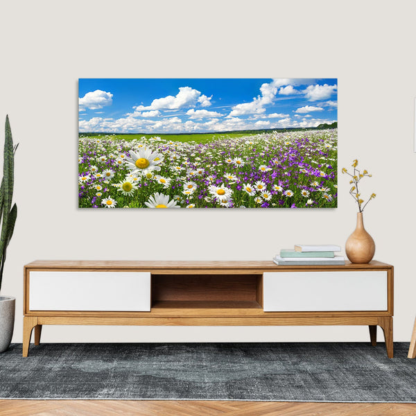 Quadro Stampa su Tela con Telaio in Legno paesaggio campo fiori