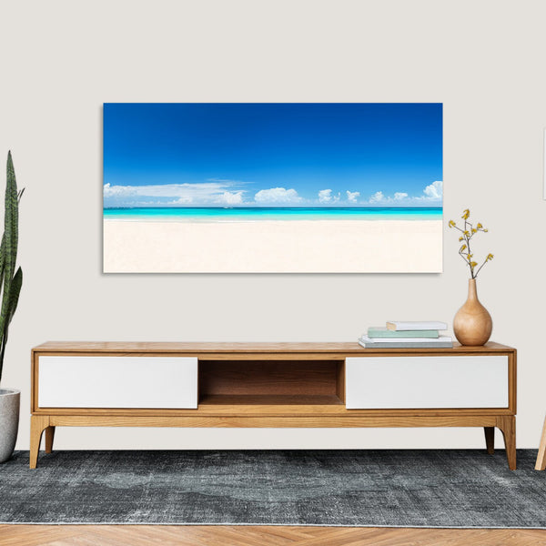 Quadro Stampa su Tela con Telaio in Legno paesaggio isola tropicale mare spiaggia