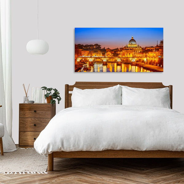 Quadro Stampa su Tela con Telaio in Legno paesaggio roma
