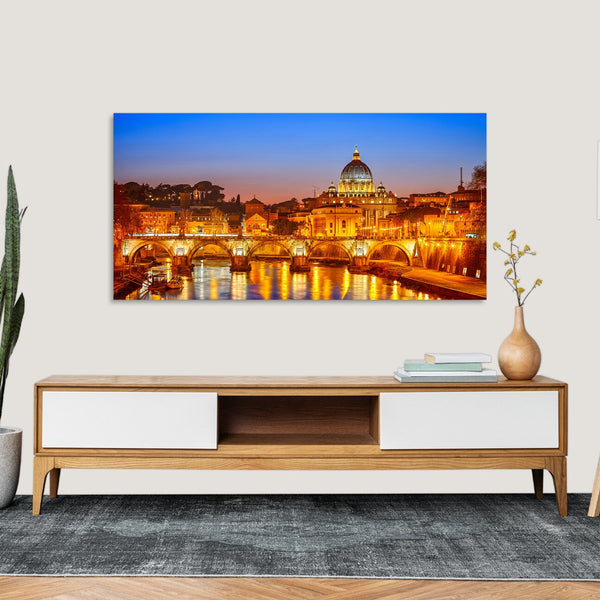 Quadro Stampa su Tela con Telaio in Legno paesaggio roma