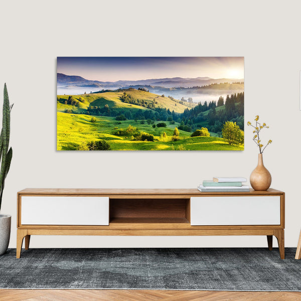 Quadro Stampa su Tela con Telaio in Legno paesaggio montagne tramonto
